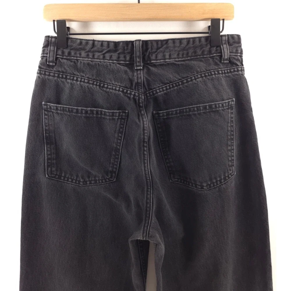 Zara Womens Jeans High Rise Straight‎ Leg Size 8 Faded Black Denim 5-Pocket